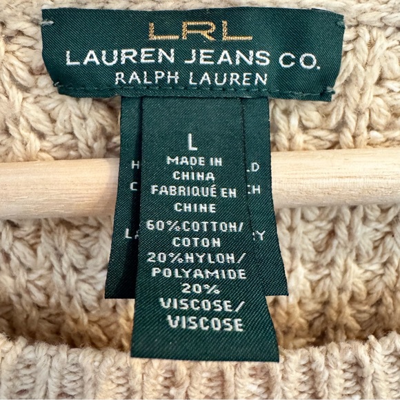 Lauren Ralph Lauren LRL Camel Waffle Knit Poncho Sweater Cotton Blend Large - Picture 2 of 6